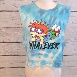 NICKELODEON Tank Top Rugrats Chuckie Finster Cropped "Whatever" Tie Dye-Medium